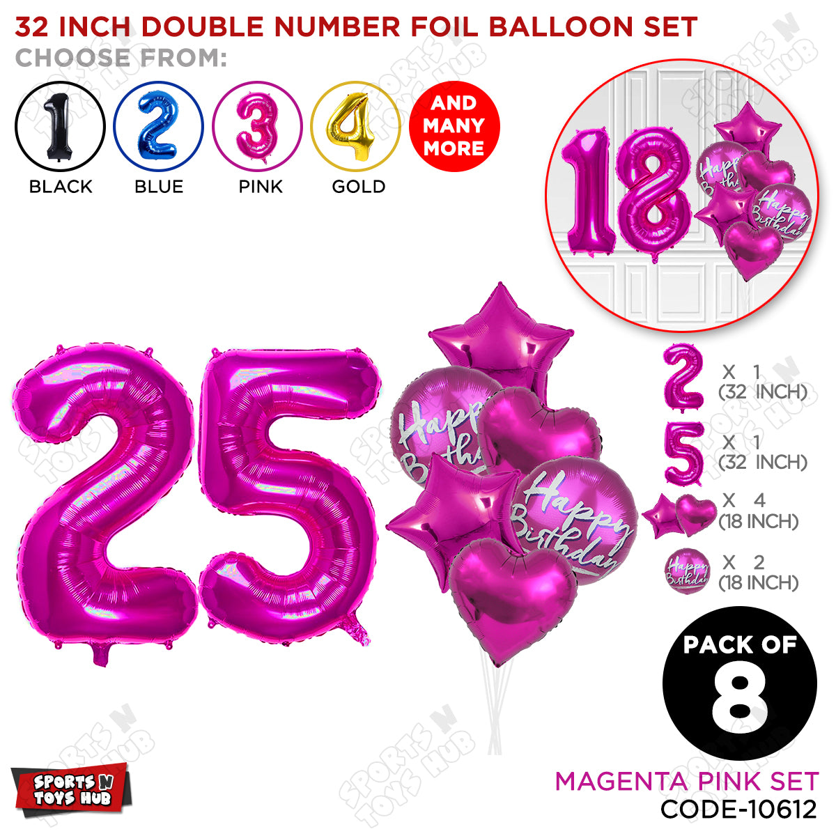32 Inch Pink Color Number Foil Balloon With Round Printed Balloon Set
