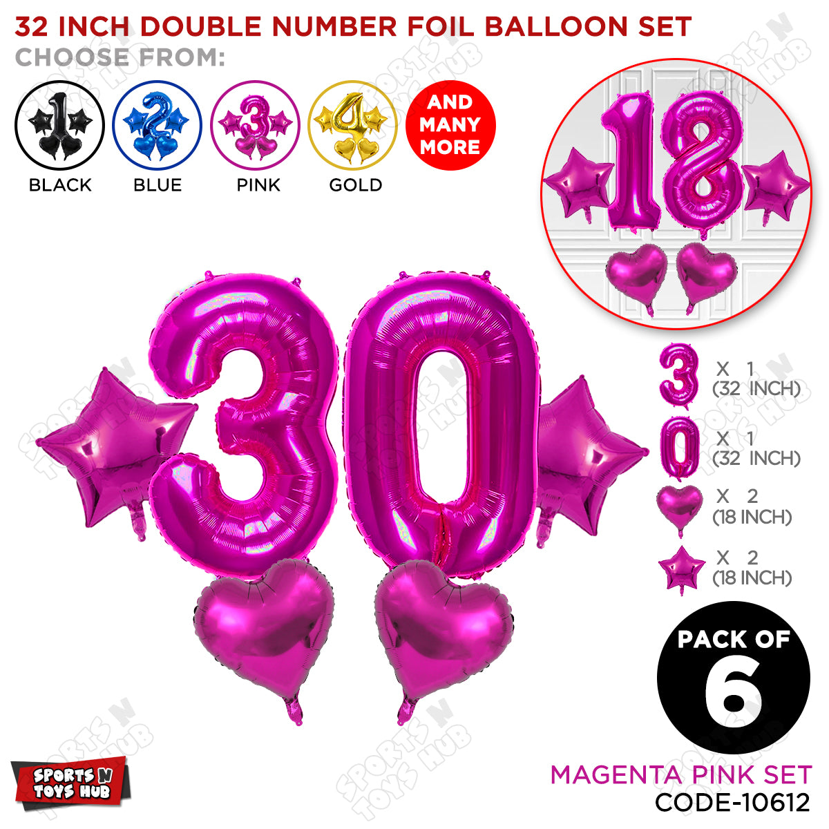Pink Color 32 Inch Number Foil Balloon Set