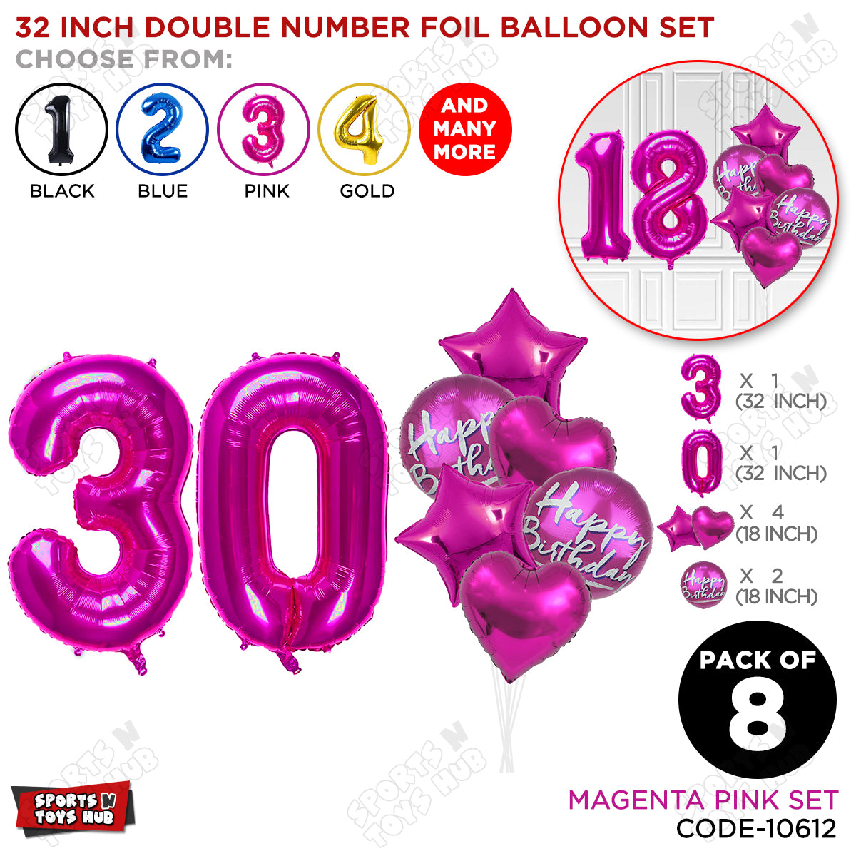 32 Inch Pink Color Number Foil Balloon With Round Printed Balloon Set
