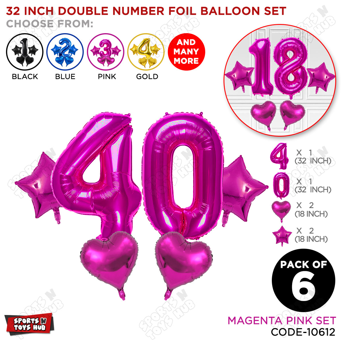 Pink Color 32 Inch Number Foil Balloon Set