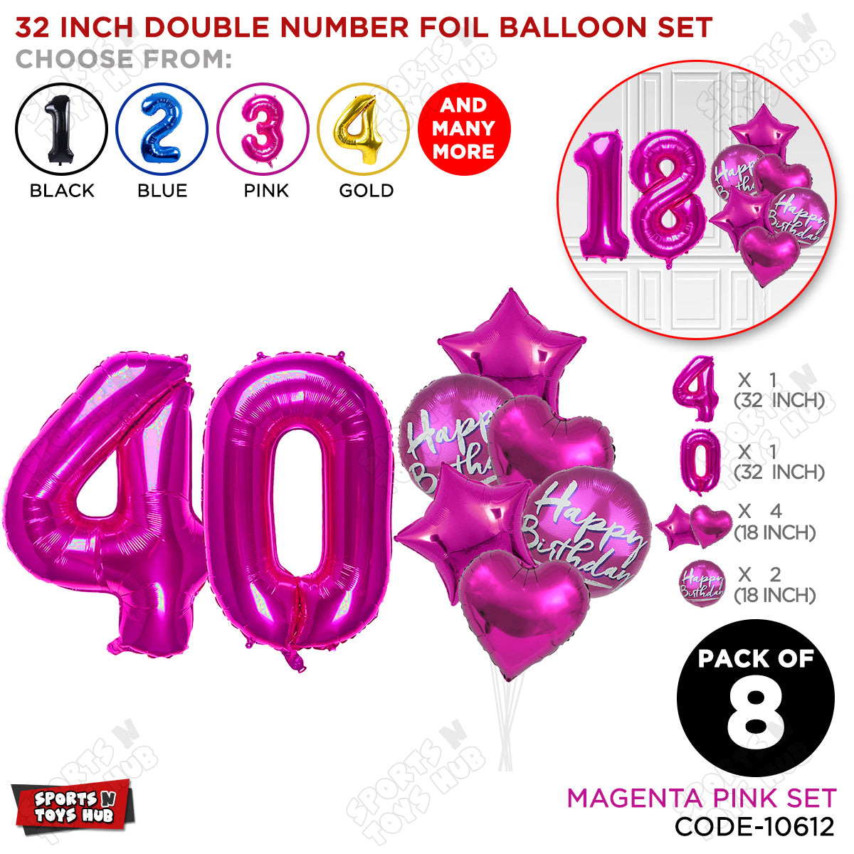 32 Inch Pink Color Number Foil Balloon With Round Printed Balloon Set