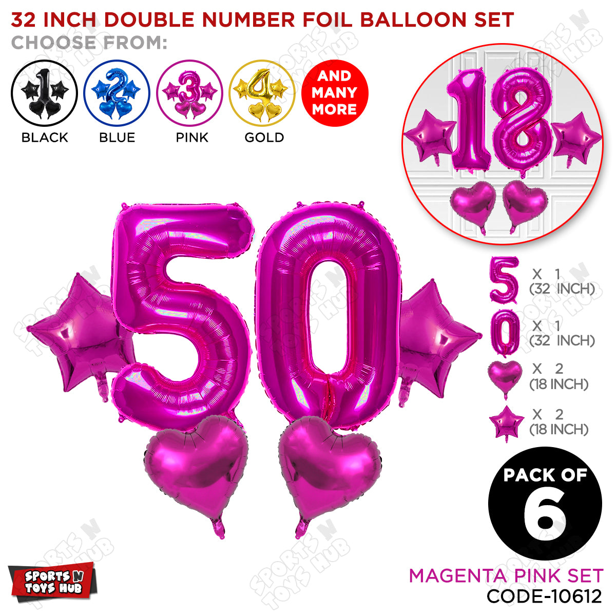 Pink Color 32 Inch Number Foil Balloon Set