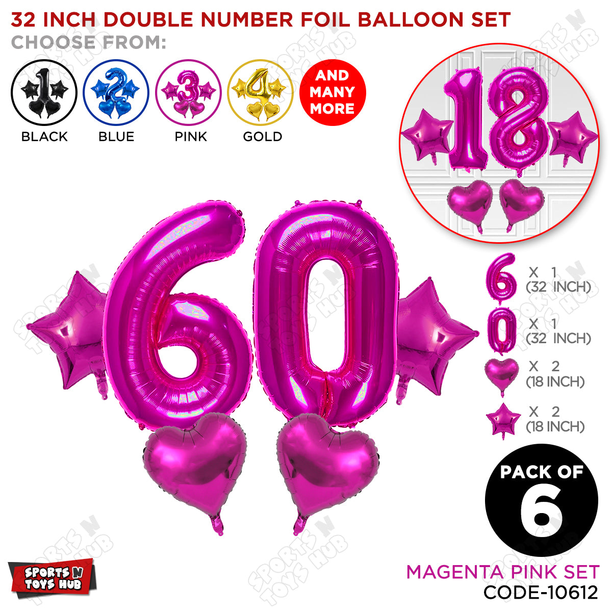 Pink Color 32 Inch Number Foil Balloon Set