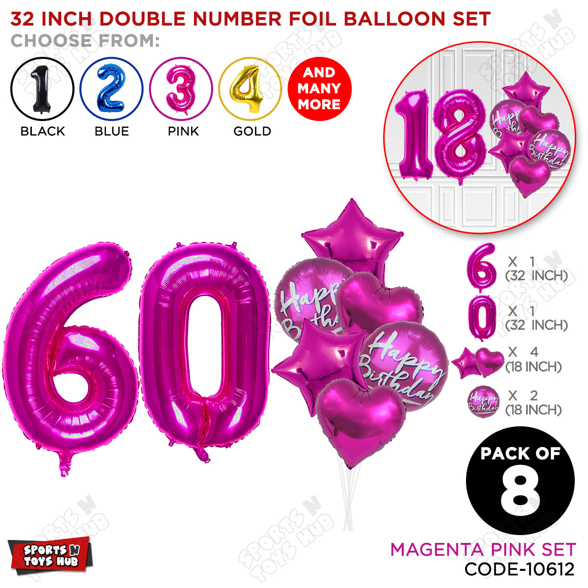 32 Inch Pink Color Number Foil Balloon With Round Printed Balloon Set