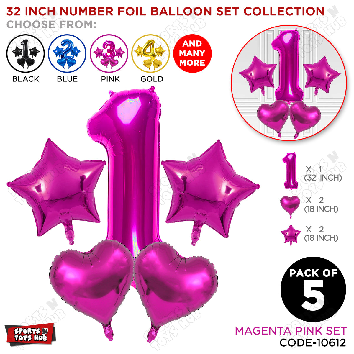 Pink Color 32 Inch Number Foil Balloon Set