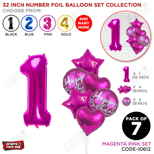 32 Inch Pink Color Number Foil Balloon With Round Printed Balloon Set
