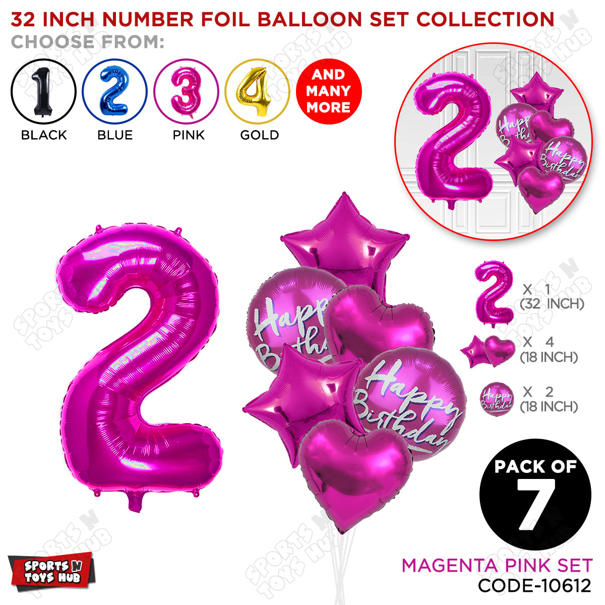 32 Inch Pink Color Number Foil Balloon With Round Printed Balloon Set