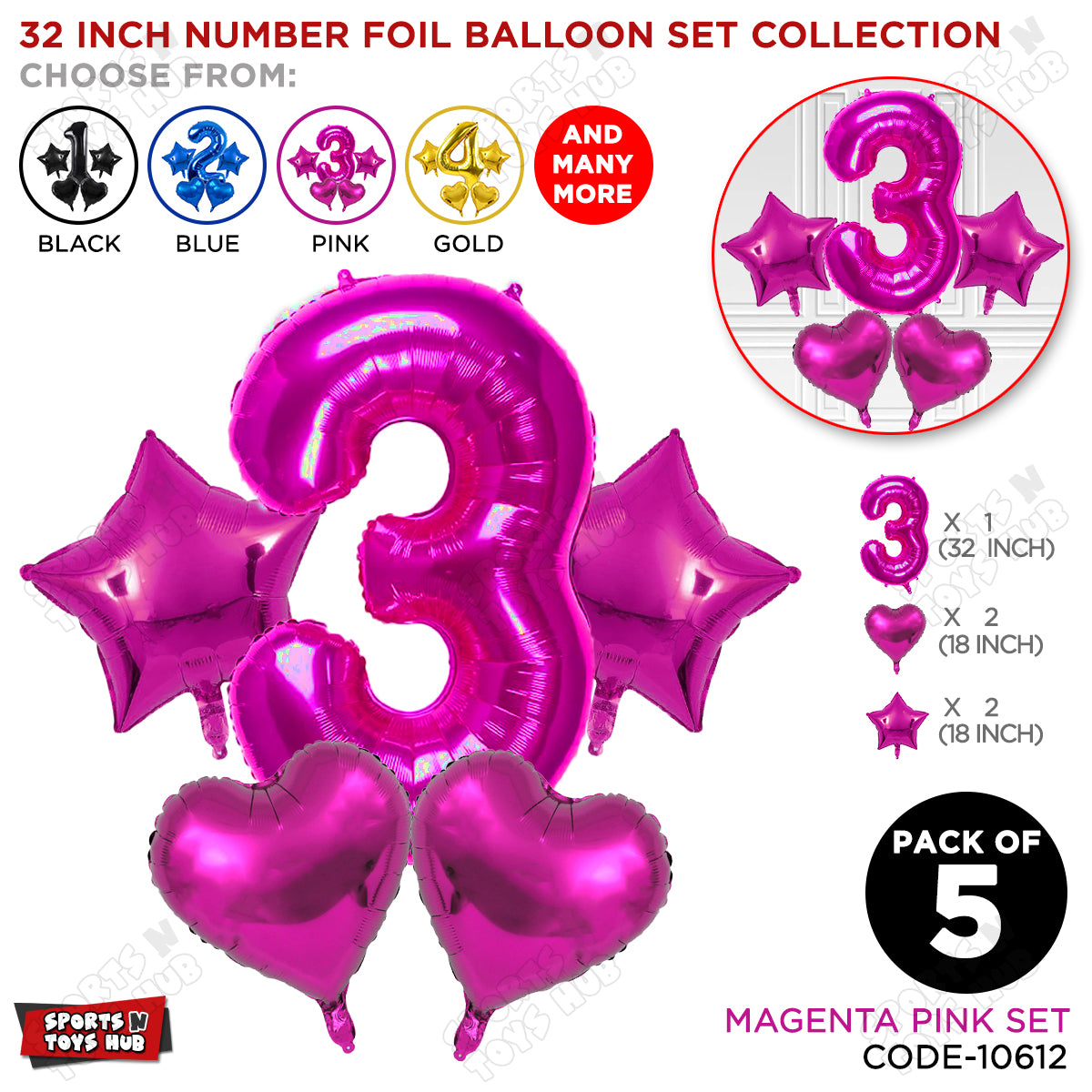 Third Birthday Foil Balloon Set