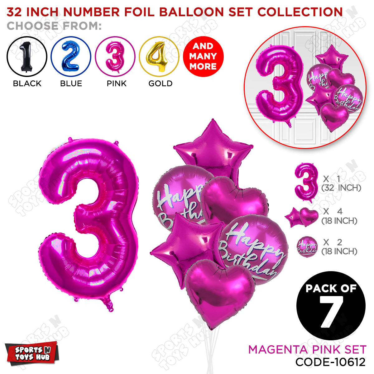 32 Inch Pink Color Number Foil Balloon With Round Printed Balloon Set