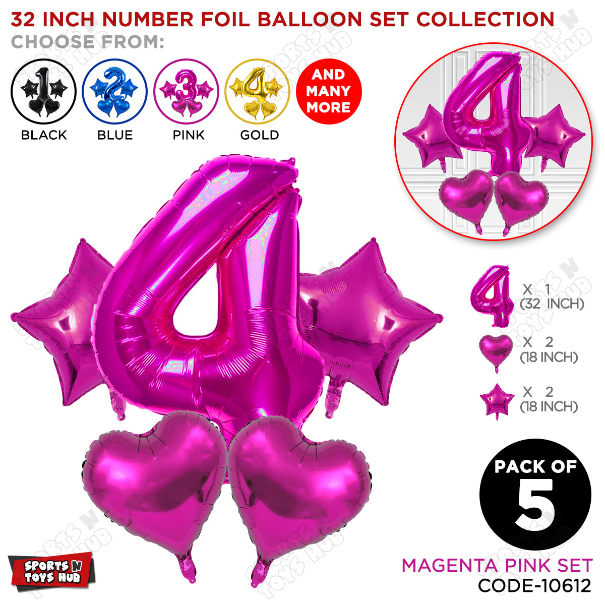 Pink Color 32 Inch Number Foil Balloon Set