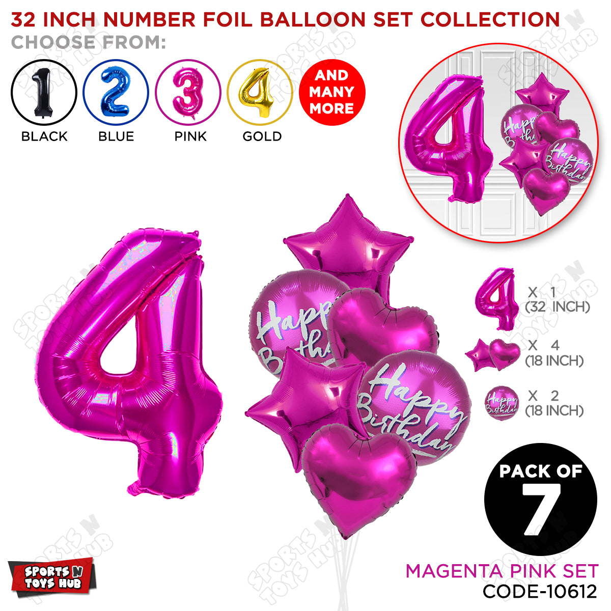 32 Inch Pink Color Number Foil Balloon With Round Printed Balloon Set