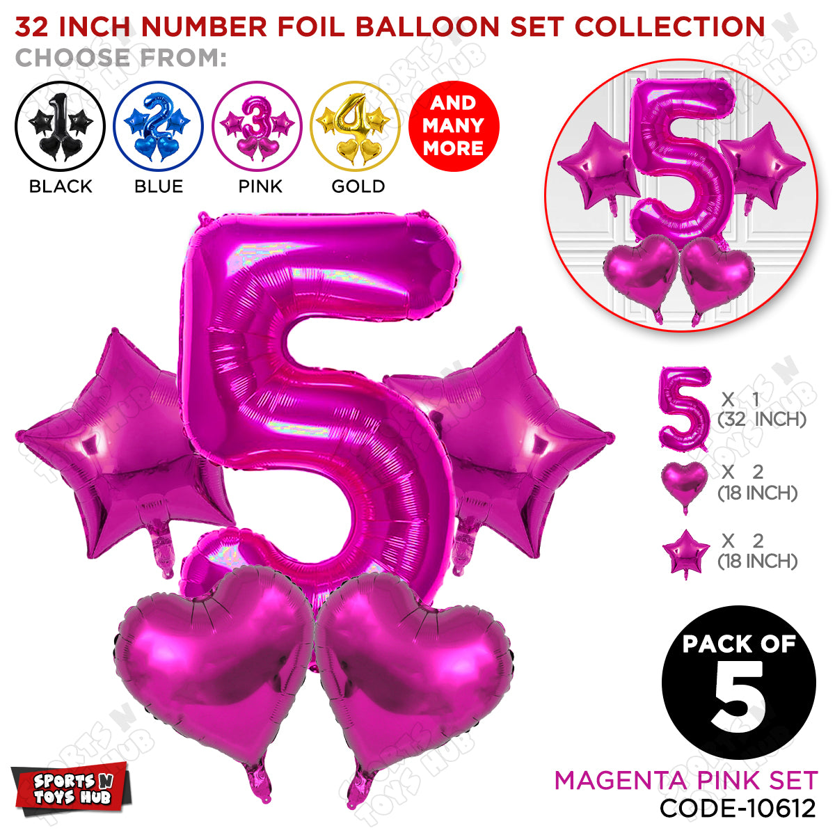 Pink Color 32 Inch Number Foil Balloon Set
