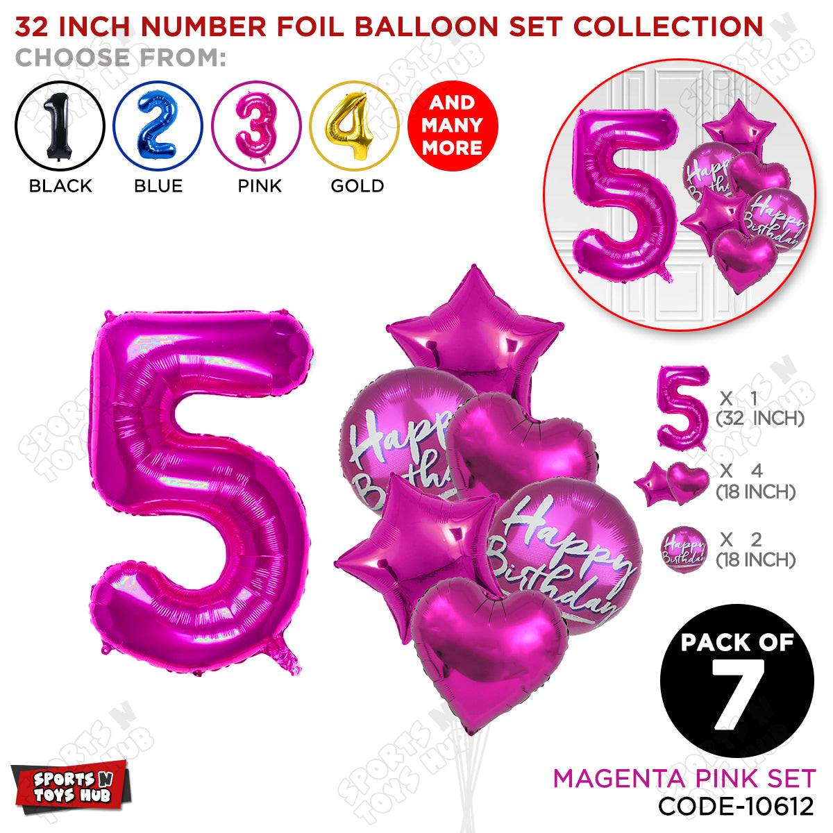 32 Inch Pink Color Number Foil Balloon With Round Printed Balloon Set