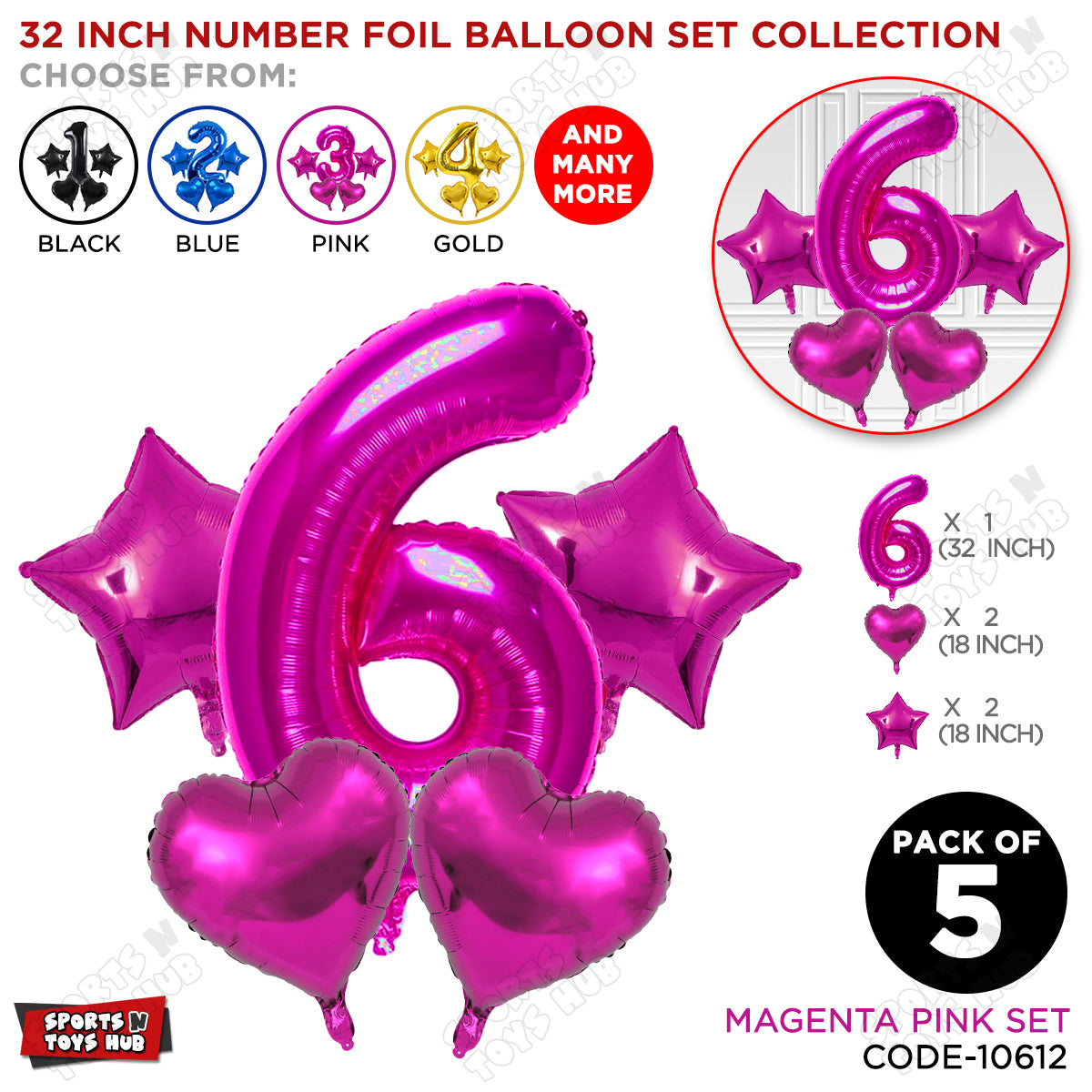 Pink Color 32 Inch Number Foil Balloon Set