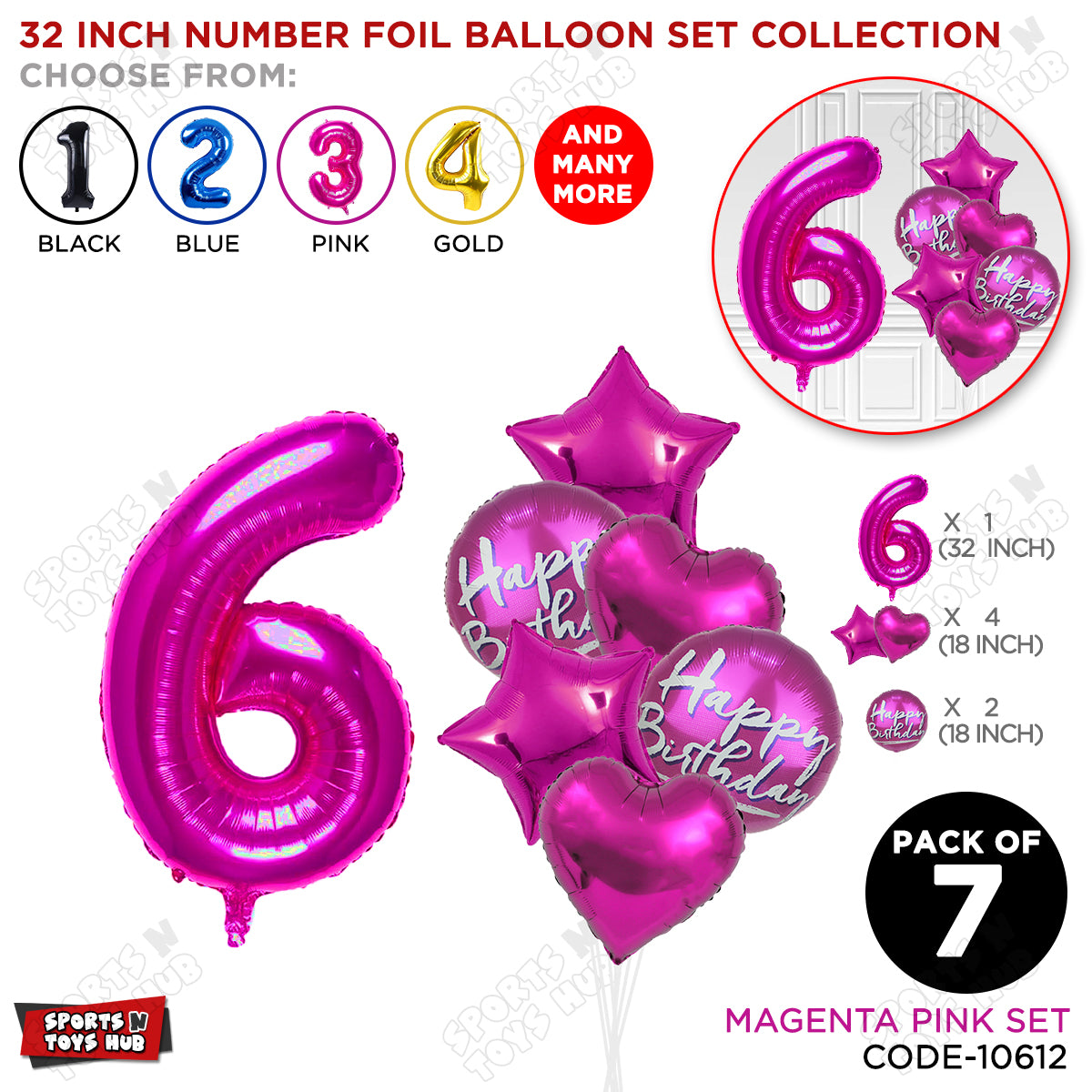 32 Inch Pink Color Number Foil Balloon With Round Printed Balloon Set