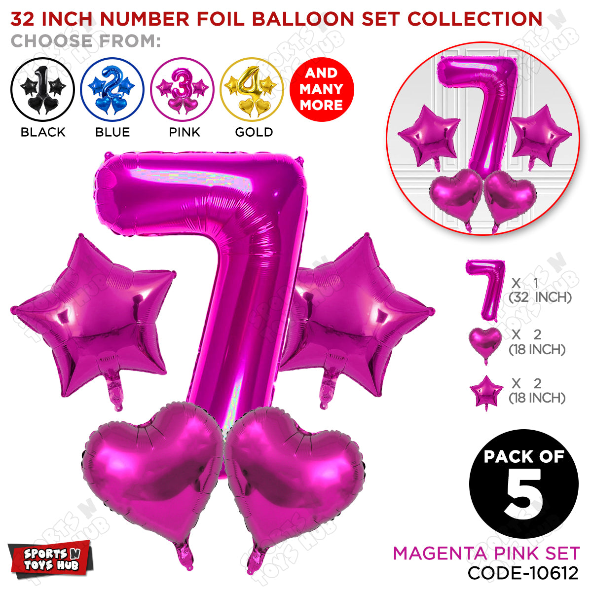 Pink Color 32 Inch Number Foil Balloon Set