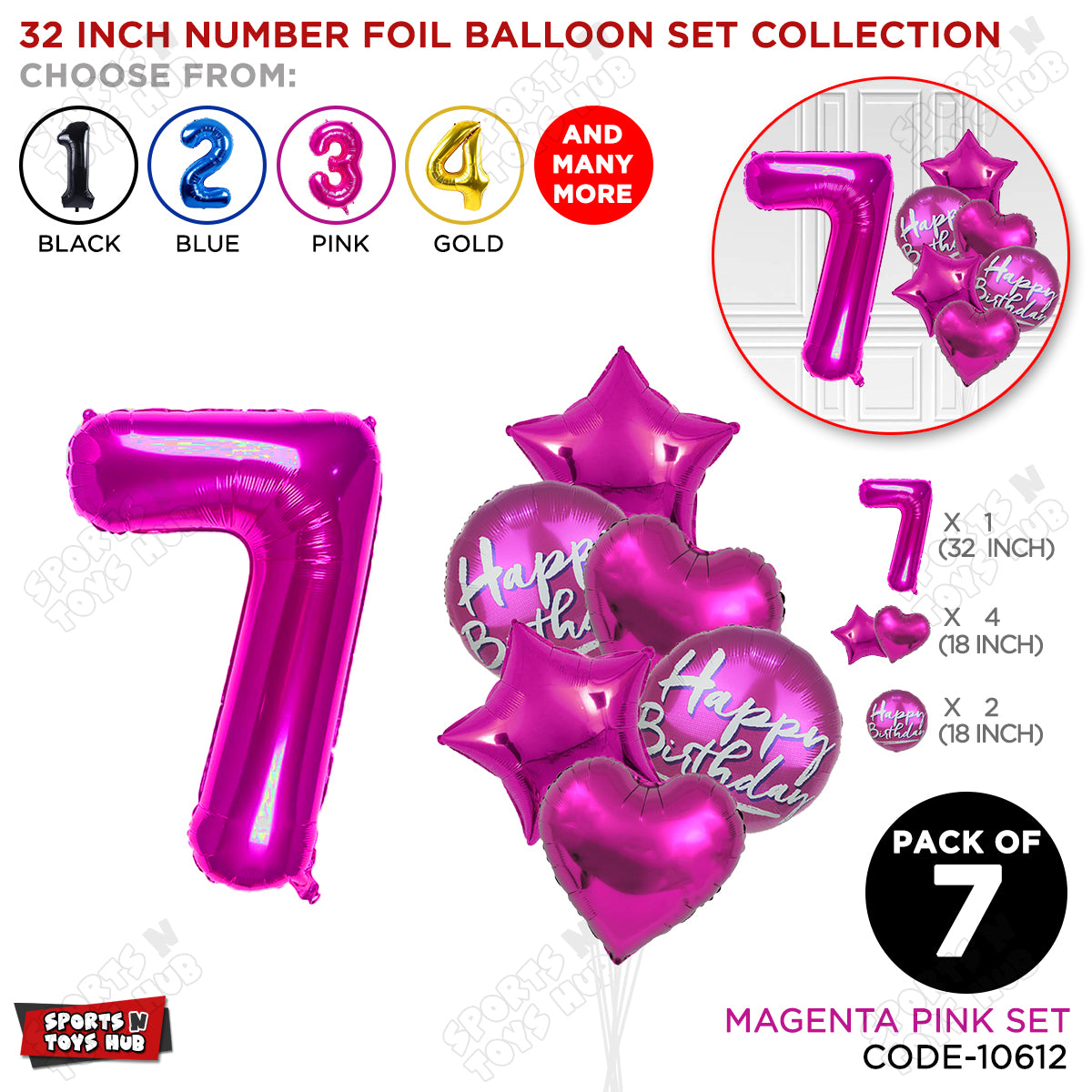 32 Inch Pink Color Number Foil Balloon With Round Printed Balloon Set