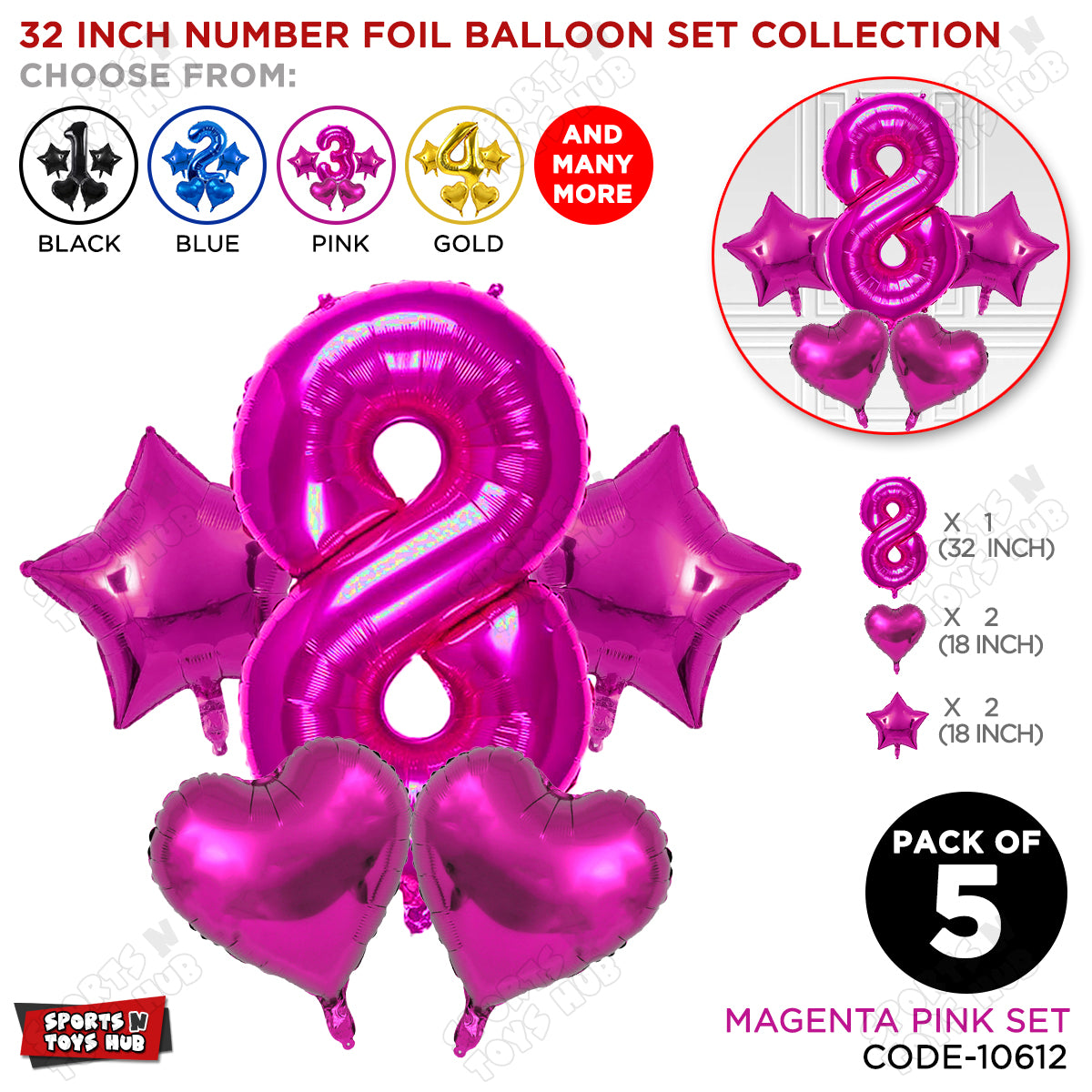Pink Color 32 Inch Number Foil Balloon Set