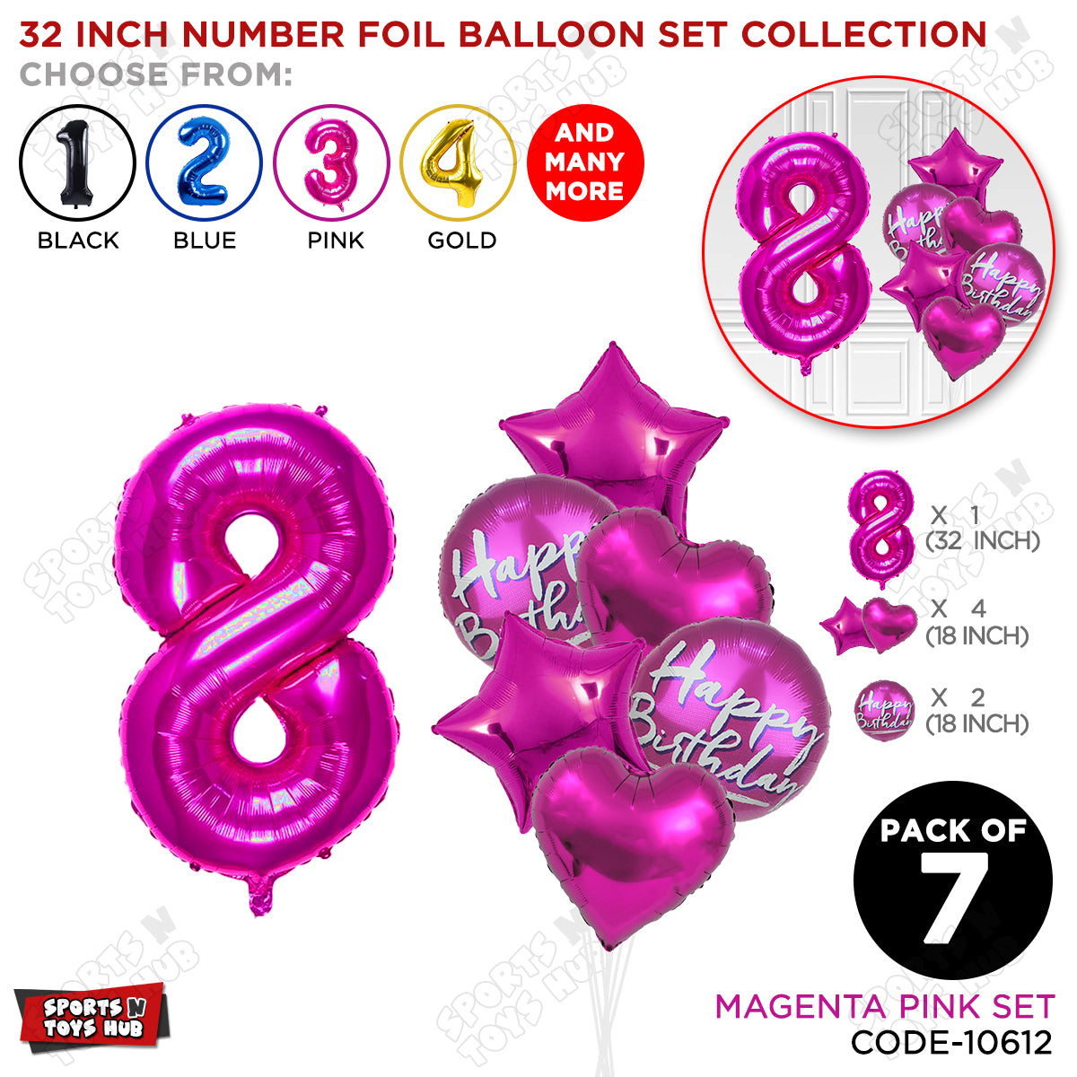 32 Inch Pink Color Number Foil Balloon With Round Printed Balloon Set