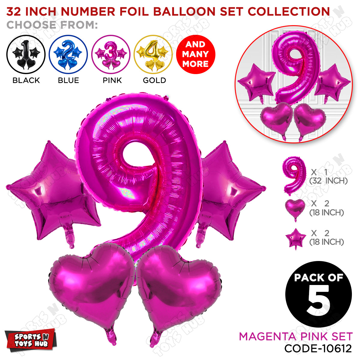Pink Color 32 Inch Number Foil Balloon Set