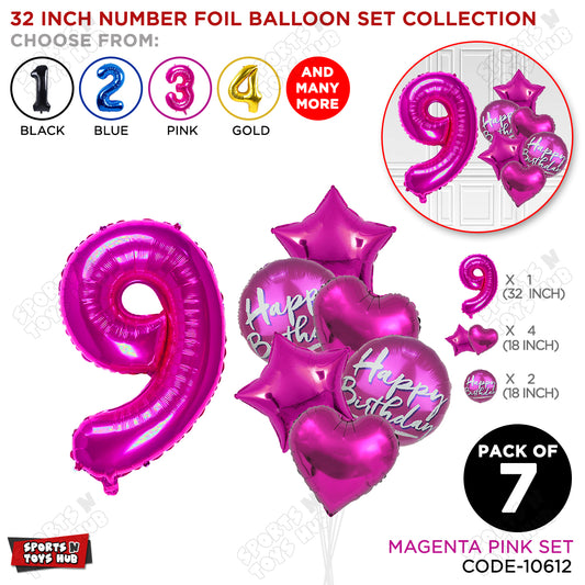 32 Inch Pink Color Number Foil Balloon With Round Printed Balloon Set