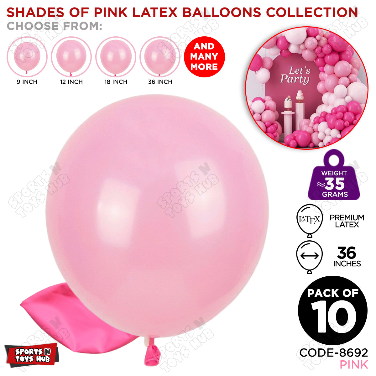 Pink Latex Balloons Available In 9, 12, 18 & 36 Inch Sizes