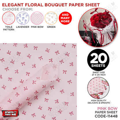 Elegent Floral Printed Bow Paper Bouquet Sheet -   Pack Of 20