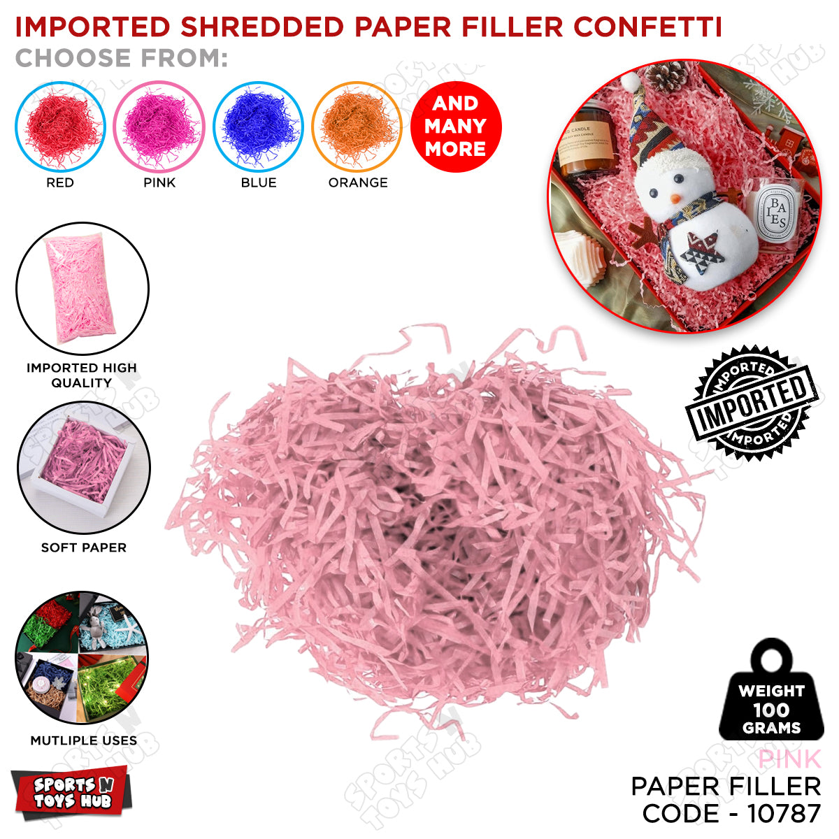 Imported Shredded Filler Paper Confetti 100 Grams Pack For Gift Bags, Boxes & Baskets
