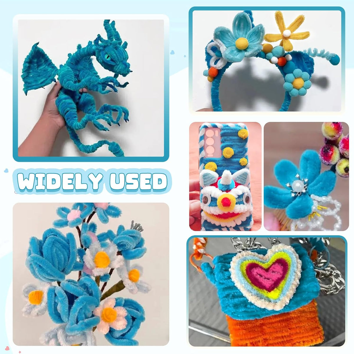 Shades of Blue Fuzzy Pipe Cleaners Craft Stems 100 Pcs – Premium 30cm x 7-8mm Chenille Sticks for DIY Crafts, Kids Art Projects, School Activities, Handmade Flowers, Decorations & Creative Craft Supplies