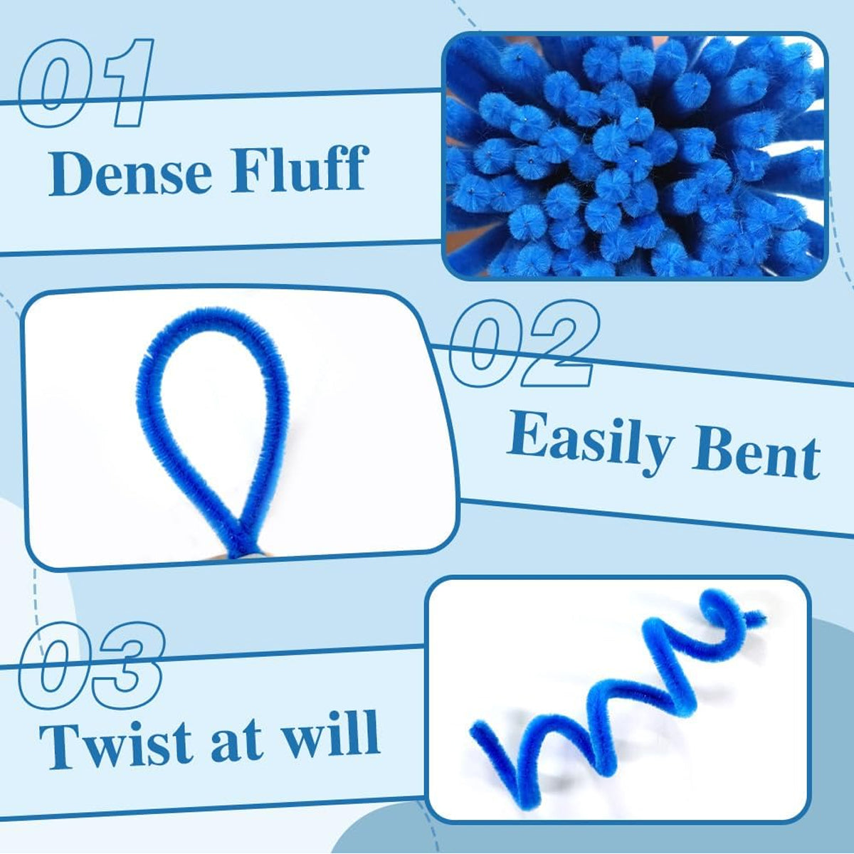 Shades of Blue Fuzzy Pipe Cleaners Craft Stems 100 Pcs – Premium 30cm x 7-8mm Chenille Sticks for DIY Crafts, Kids Art Projects, School Activities, Handmade Flowers, Decorations & Creative Craft Supplies