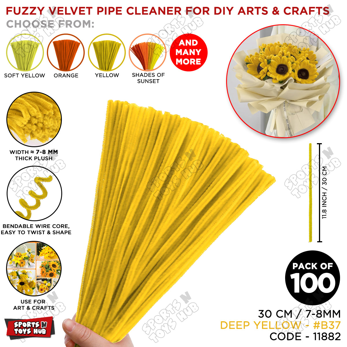 Shades of Sunset Fuzzy Pipe Cleaners 100 Pcs – 30cm x 7-8mm Thick Chenille Craft Stems For DIY Arts & Crafts, Floral Crafts, Kids Creative Activities, Home Decorations & School Projects