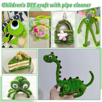Shades of Green Fuzzy Chenille Craft Stems 100 Pcs – Soft 30cm x 7-8mm Flexible Pipe Cleaners for Handmade Flowers, DIY Crafts, School Activities, Kids Art Projects & Home Décor