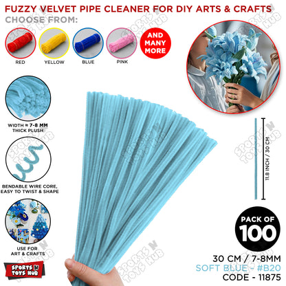 Fuzzy Pipe Cleaners Craft Stems 100 Pcs – 7-8mm Thick x 30cm Chenille Sticks for DIY Crafts, Kids Art Projects, School Activities, Handmade Flowers, Decorations & Creative Craft Supplies