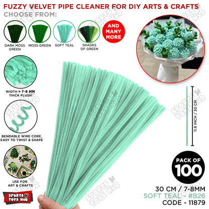 Shades of Green Fuzzy Chenille Craft Stems 100 Pcs – Soft 30cm x 7-8mm Flexible Pipe Cleaners for Handmade Flowers, DIY Crafts, School Activities, Kids Art Projects & Home Décor