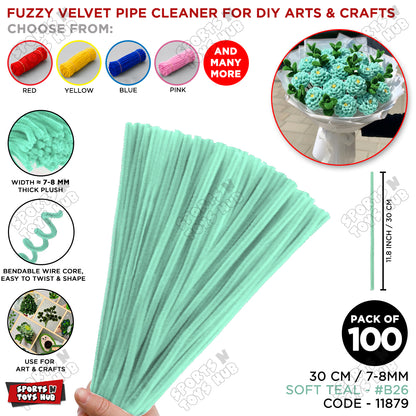 Fuzzy Pipe Cleaners Craft Stems 100 Pcs – 7-8mm Thick x 30cm Chenille Sticks for DIY Crafts, Kids Art Projects, School Activities, Handmade Flowers, Decorations & Creative Craft Supplies