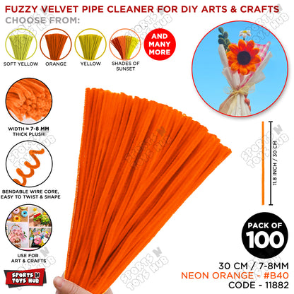 Shades of Sunset Fuzzy Pipe Cleaners 100 Pcs – 30cm x 7-8mm Thick Chenille Craft Stems For DIY Arts & Crafts, Floral Crafts, Kids Creative Activities, Home Decorations & School Projects