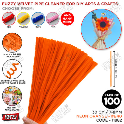 Fuzzy Pipe Cleaners Craft Stems 100 Pcs – 7-8mm Thick x 30cm Chenille Sticks for DIY Crafts, Kids Art Projects, School Activities, Handmade Flowers, Decorations & Creative Craft Supplies