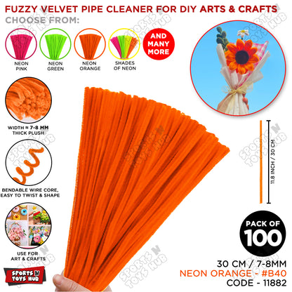 Neon Color Fuzzy Pipe Cleaners 100 Pcs – Premium Chenille Craft Stems 30cm, 7-8mm Thick Flexible Pipe Cleaner Sticks for DIY Arts & Crafts, Kids Creative Projects, School Craft Supplies