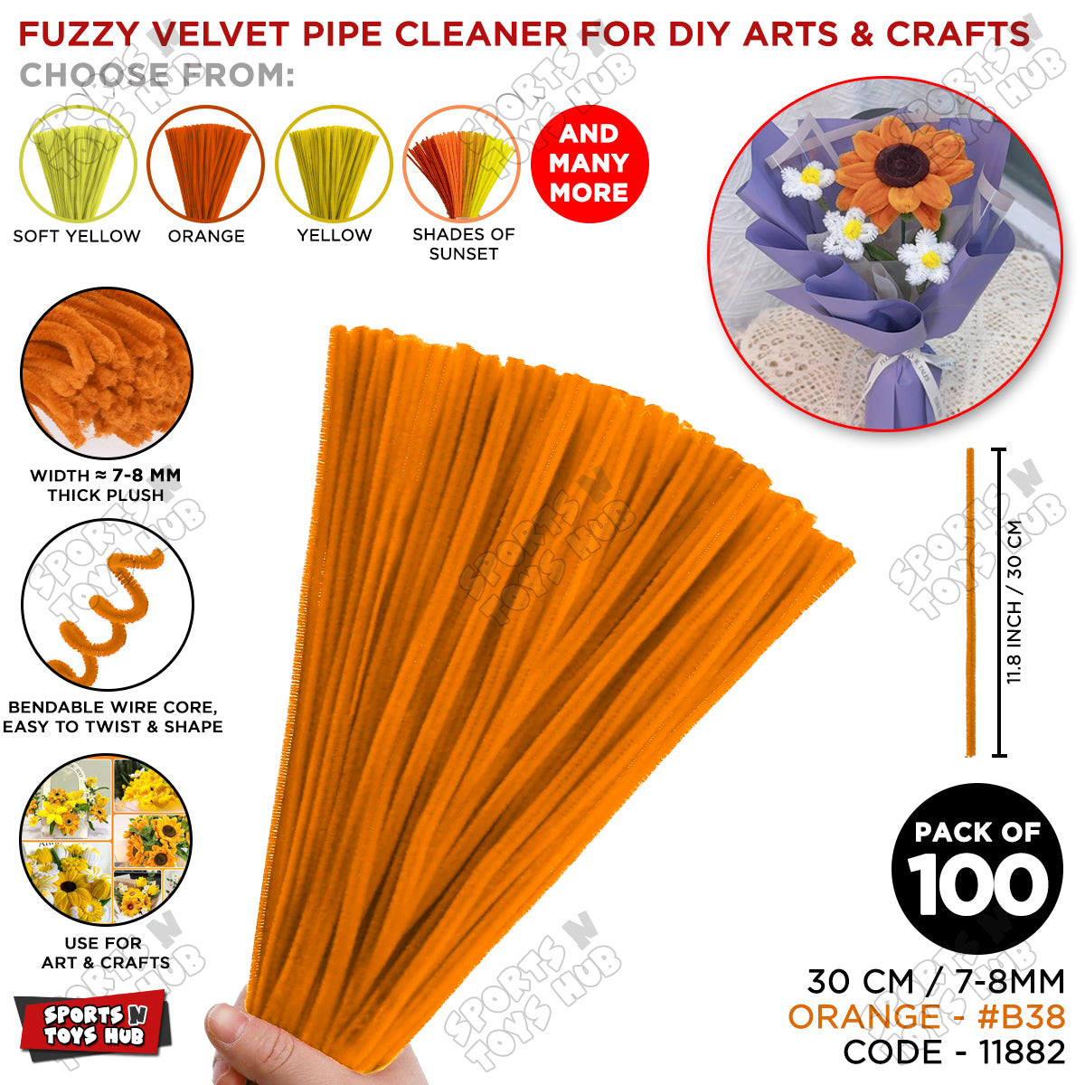Shades of Sunset Fuzzy Pipe Cleaners 100 Pcs – 30cm x 7-8mm Thick Chenille Craft Stems For DIY Arts & Crafts, Floral Crafts, Kids Creative Activities, Home Decorations & School Projects