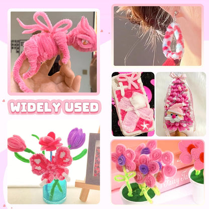 Shades of Pink Fuzzy Chenille Craft Stems 100 Pcs – 30cm x 7-8mm Flexible Pipe Cleaners for Handmade Flowers, DIY Crafts, School Activities, Kids Art Projects & Home Décor
