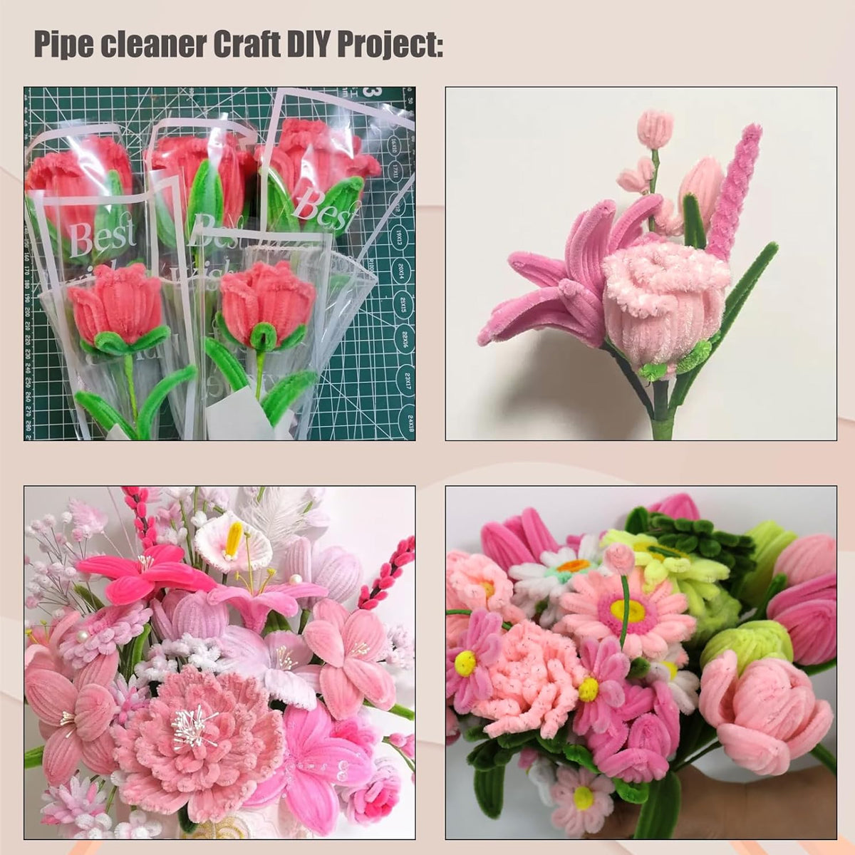 Shades of Pink Fuzzy Chenille Craft Stems 100 Pcs – 30cm x 7-8mm Flexible Pipe Cleaners for Handmade Flowers, DIY Crafts, School Activities, Kids Art Projects & Home Décor