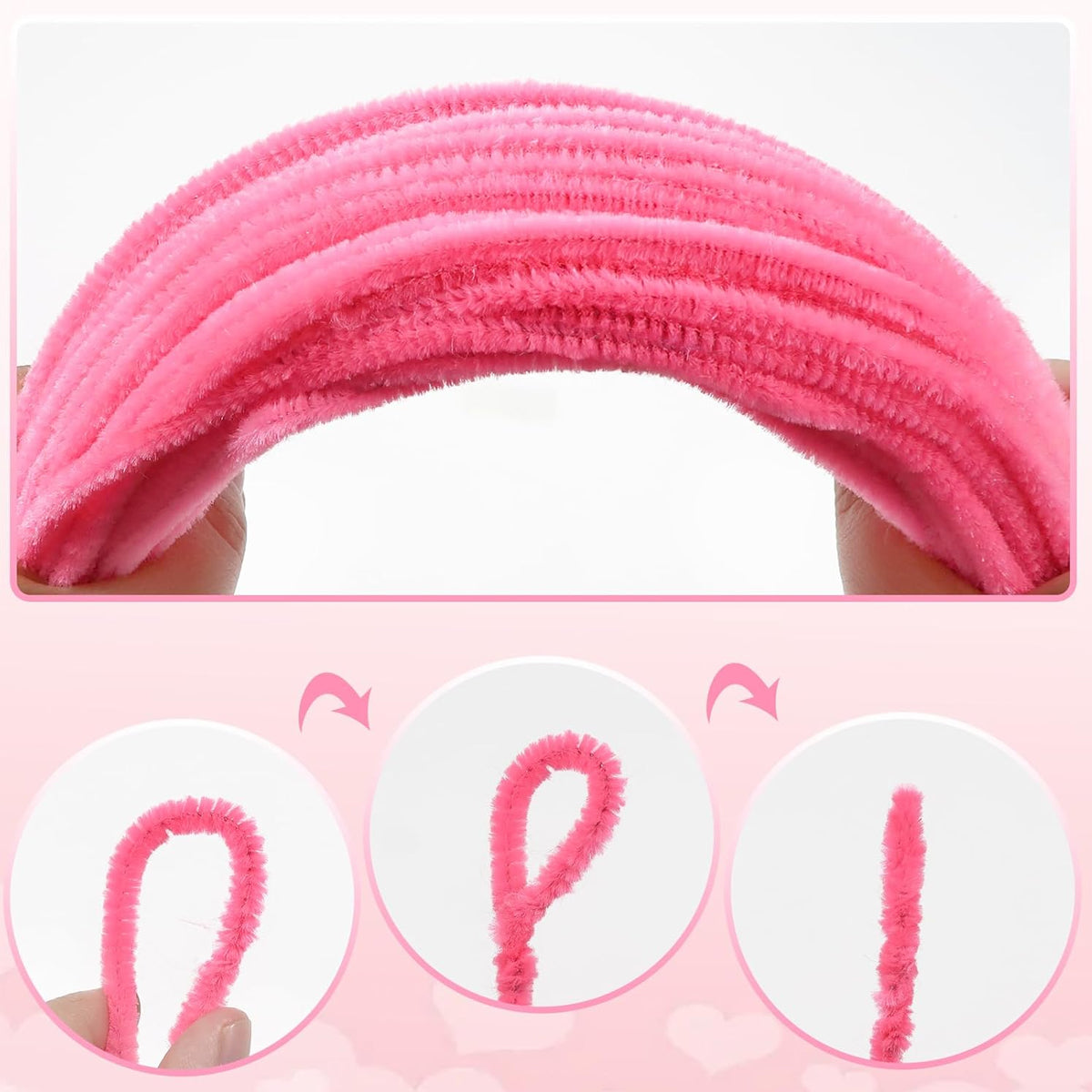 Shades of Pink Fuzzy Chenille Craft Stems 100 Pcs – 30cm x 7-8mm Flexible Pipe Cleaners for Handmade Flowers, DIY Crafts, School Activities, Kids Art Projects & Home Décor