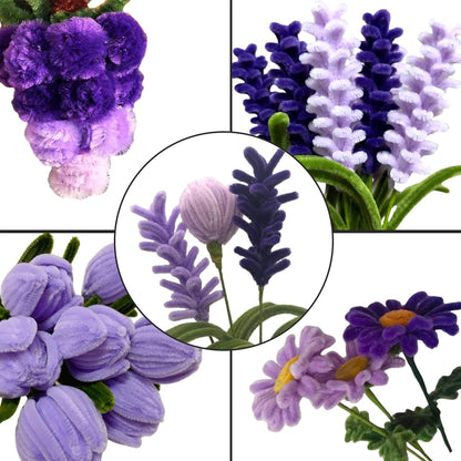 Shades of Purple Fuzzy Chenille Craft Stems 100 Pcs – 30cm x 7-8mm Flexible Pipe Cleaners for Handmade Flowers, DIY Crafts, School Activities, Kids Art Projects & Home Décor