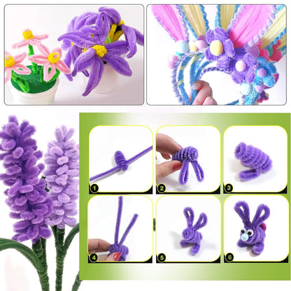 Shades of Purple Fuzzy Chenille Craft Stems 100 Pcs – 30cm x 7-8mm Flexible Pipe Cleaners for Handmade Flowers, DIY Crafts, School Activities, Kids Art Projects & Home Décor