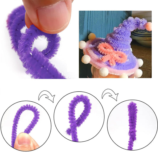 Shades of Purple Fuzzy Chenille Craft Stems 100 Pcs – 30cm x 7-8mm Flexible Pipe Cleaners for Handmade Flowers, DIY Crafts, School Activities, Kids Art Projects & Home Décor