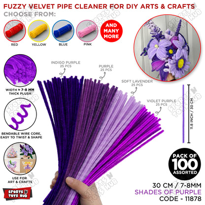 Fuzzy Pipe Cleaners Craft Stems 100 Pcs – 7-8mm Thick x 30cm Chenille Sticks for DIY Crafts, Kids Art Projects, School Activities, Handmade Flowers, Decorations & Creative Craft Supplies