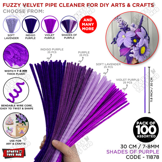 Shades of Purple Fuzzy Chenille Craft Stems 100 Pcs – 30cm x 7-8mm Flexible Pipe Cleaners for Handmade Flowers, DIY Crafts, School Activities, Kids Art Projects & Home Décor