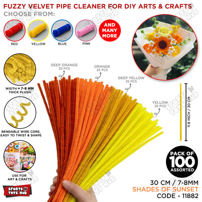 Fuzzy Pipe Cleaners Craft Stems 100 Pcs – 7-8mm Thick x 30cm Chenille Sticks for DIY Crafts, Kids Art Projects, School Activities, Handmade Flowers, Decorations & Creative Craft Supplies