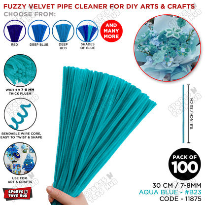Shades of Blue Fuzzy Pipe Cleaners Craft Stems 100 Pcs – Premium 30cm x 7-8mm Chenille Sticks for DIY Crafts, Kids Art Projects, School Activities, Handmade Flowers, Decorations & Creative Craft Supplies