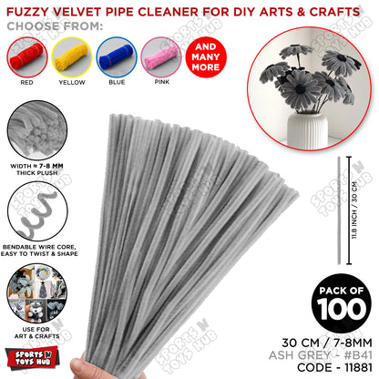 Fuzzy Pipe Cleaners Craft Stems 100 Pcs – 7-8mm Thick x 30cm Chenille Sticks for DIY Crafts, Kids Art Projects, School Activities, Handmade Flowers, Decorations & Creative Craft Supplies